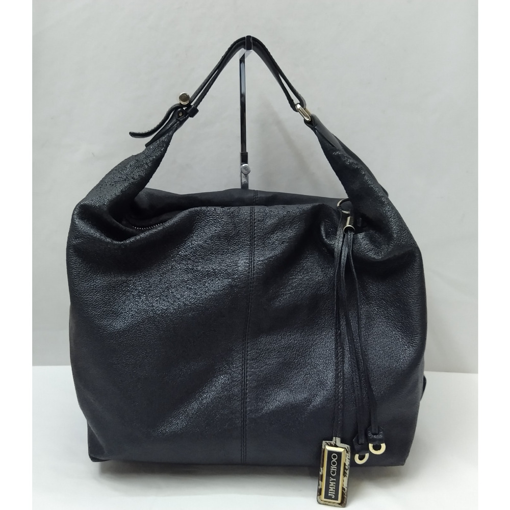 Jimmy Choo Black Leather Zipper Closure Hobo Shoulder Bag
